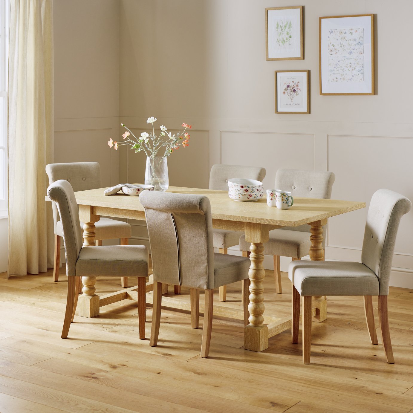 Argos Home Raina Dining Table and 6 Natural Short Scroll Chairs