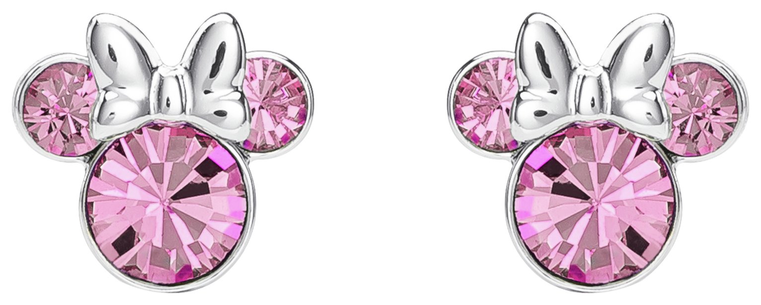 Disney Minnie Mouse Silver Plated Pink Crystal Stud Earrings