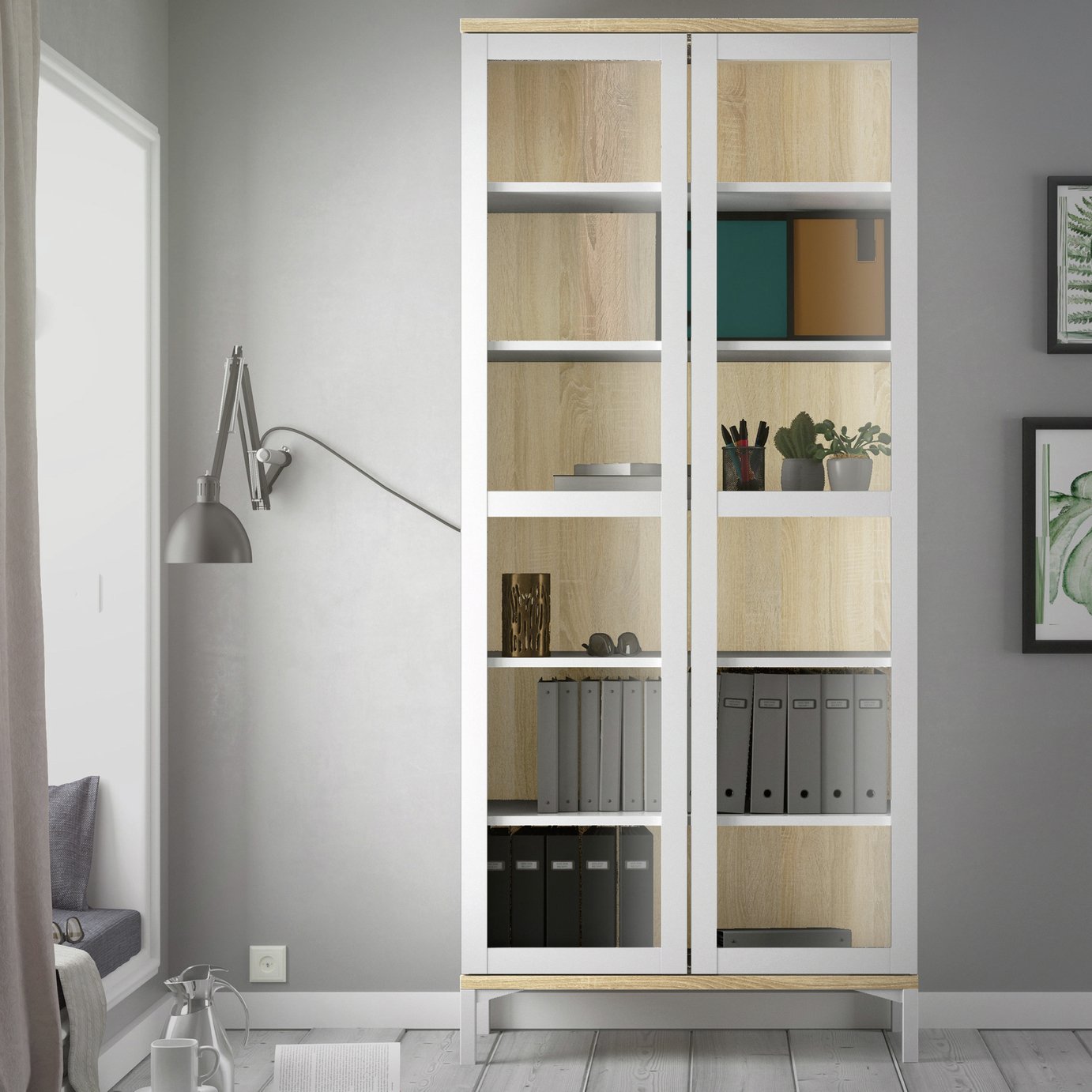 Furniture To Go Roomers 2 Door Display Cabinet - White & Natural