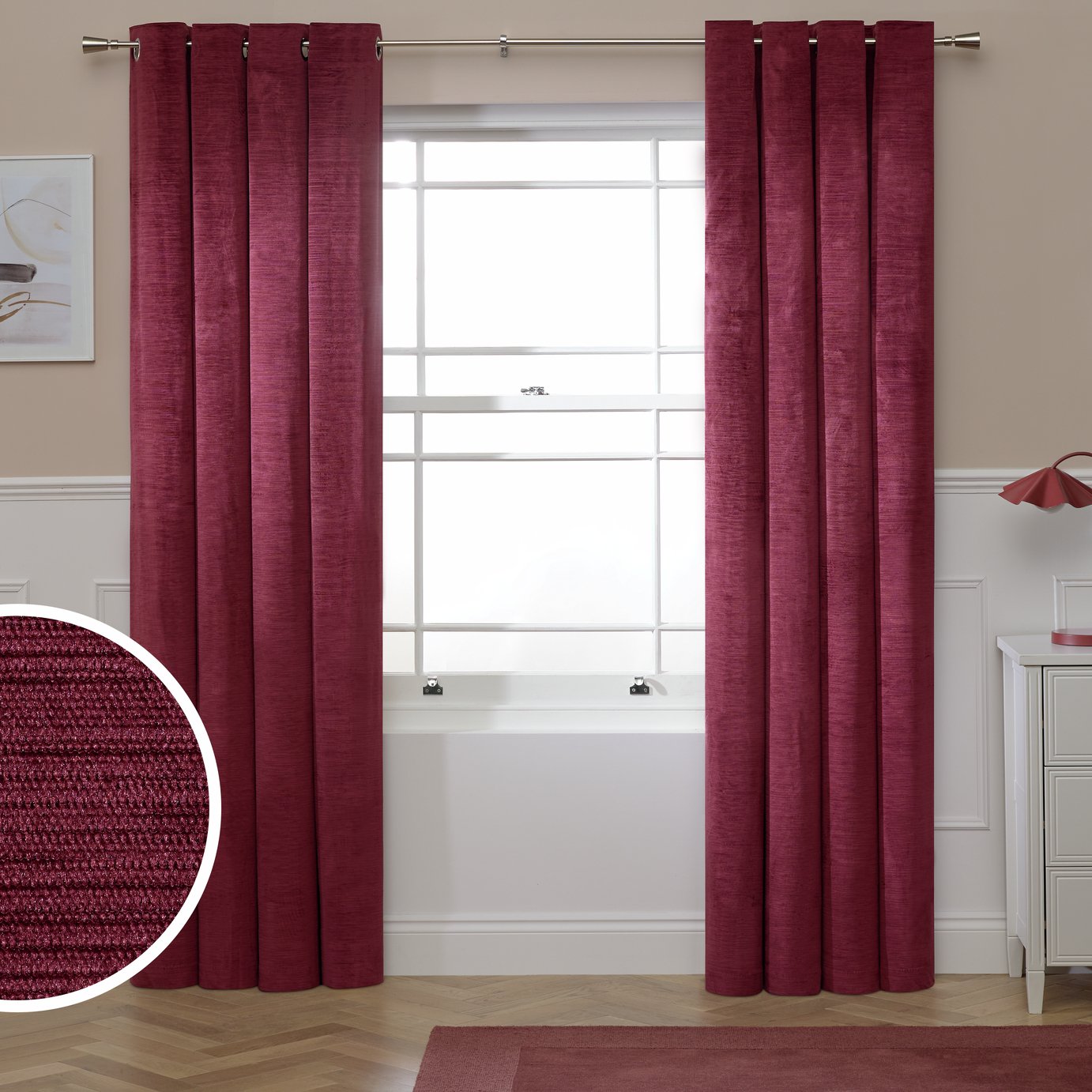 Argos Home Ribbed Velvet Blackout Eyelet Curtain Grey