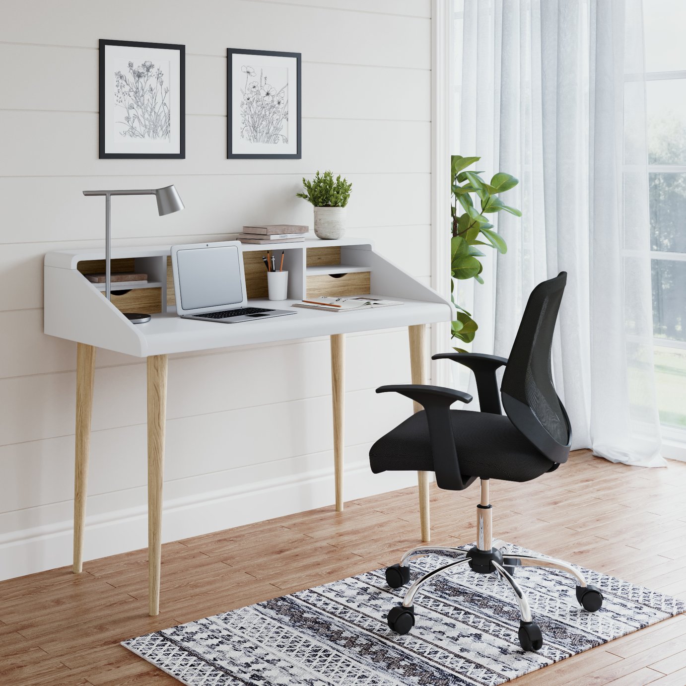 Dorel Yeovil 2 Drawer Desk - White & Oak