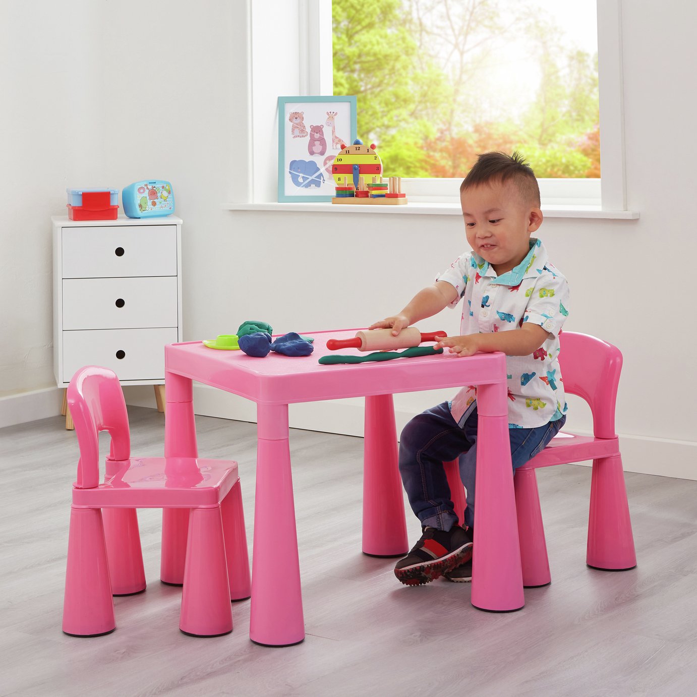 Liberty House Toys Kids Plastic Table & 2 Chairs - Pink