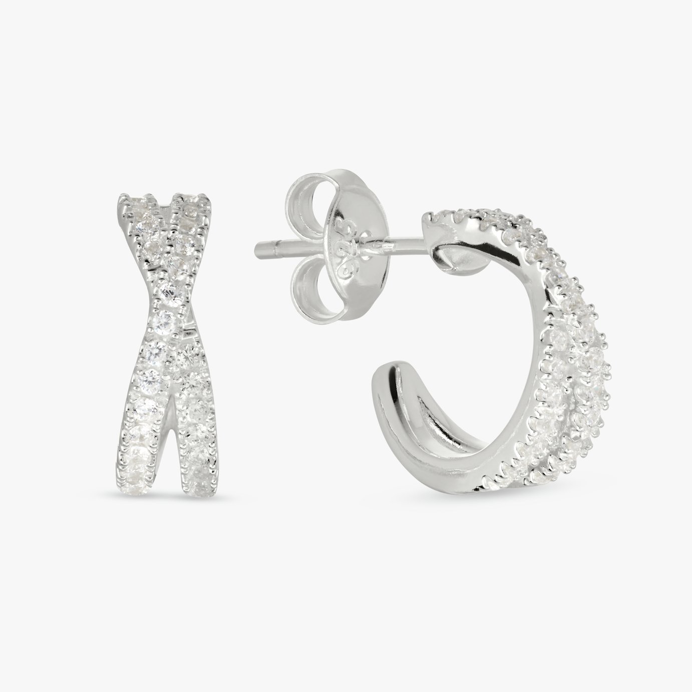 Revere Sterling Silver White Cubic Crossover Stud Earrings