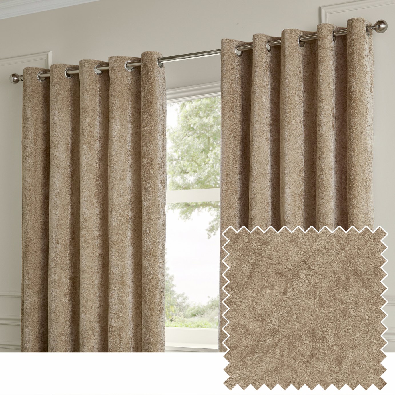 Paoletti Lustre Velvet Eyelet Curtains - Champagne