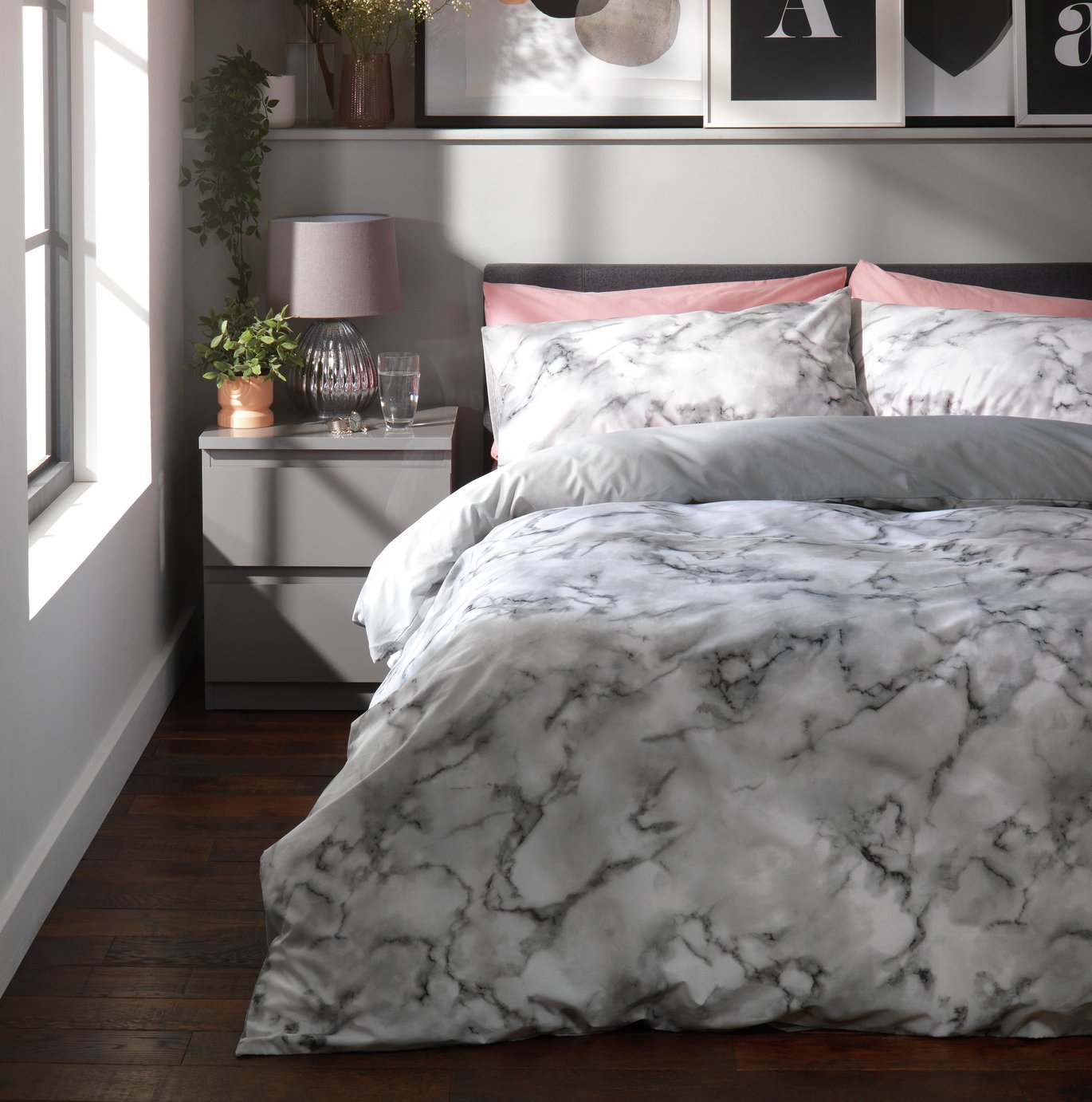 Habitat Marble White & Black Bedding Set
