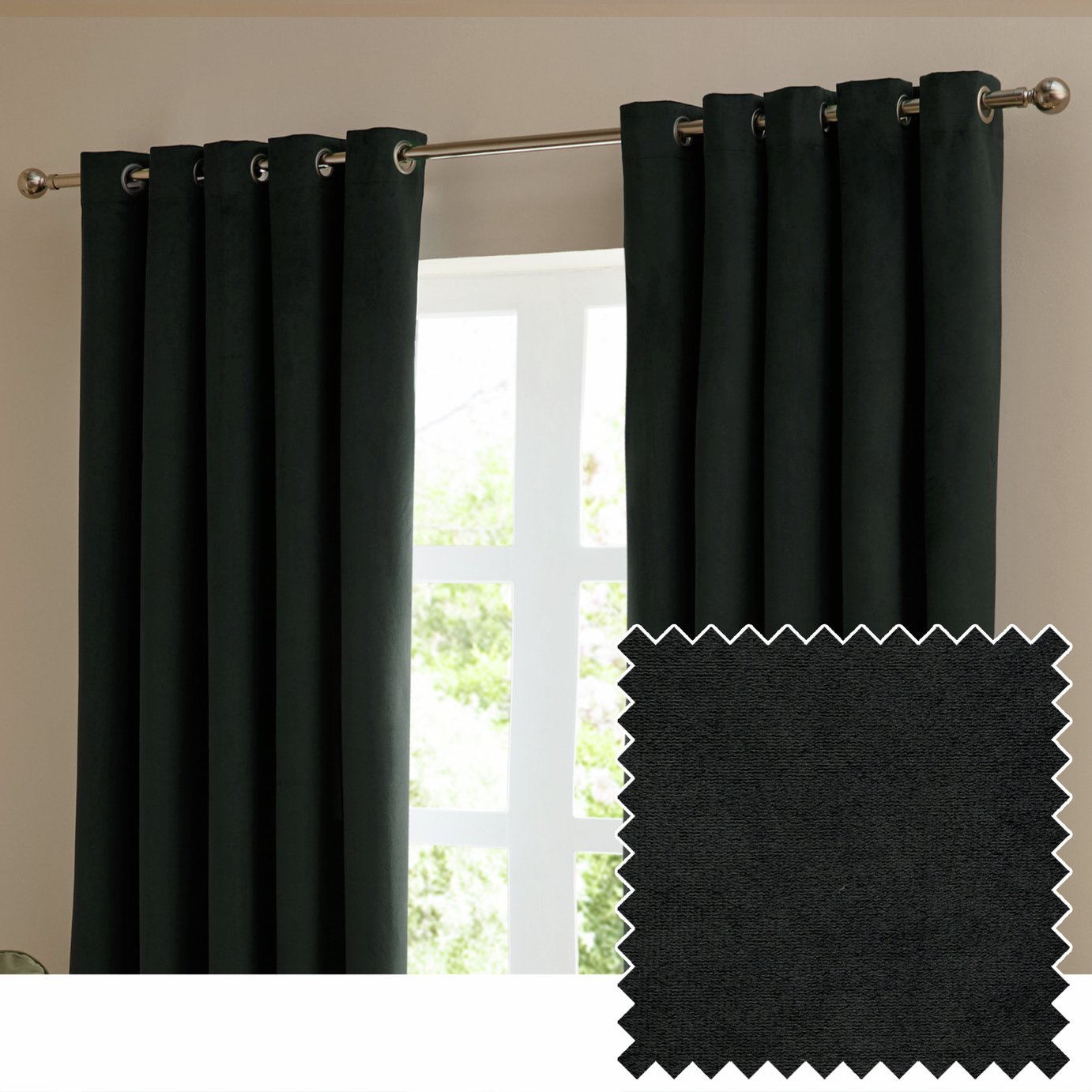 Furn Ultimate Velvet Blackout Eyelet Curtains - Black