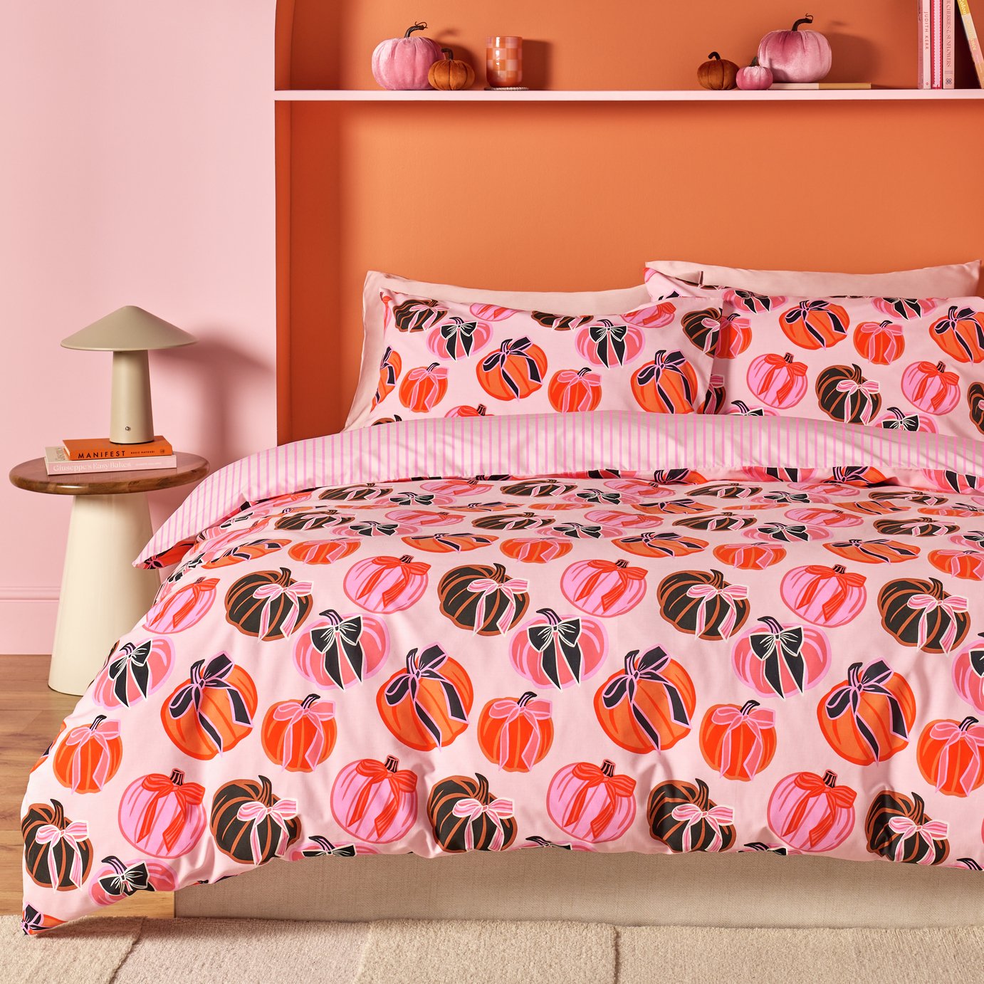Argos Home Pumpkin Bows Pink Bedding Set - Single