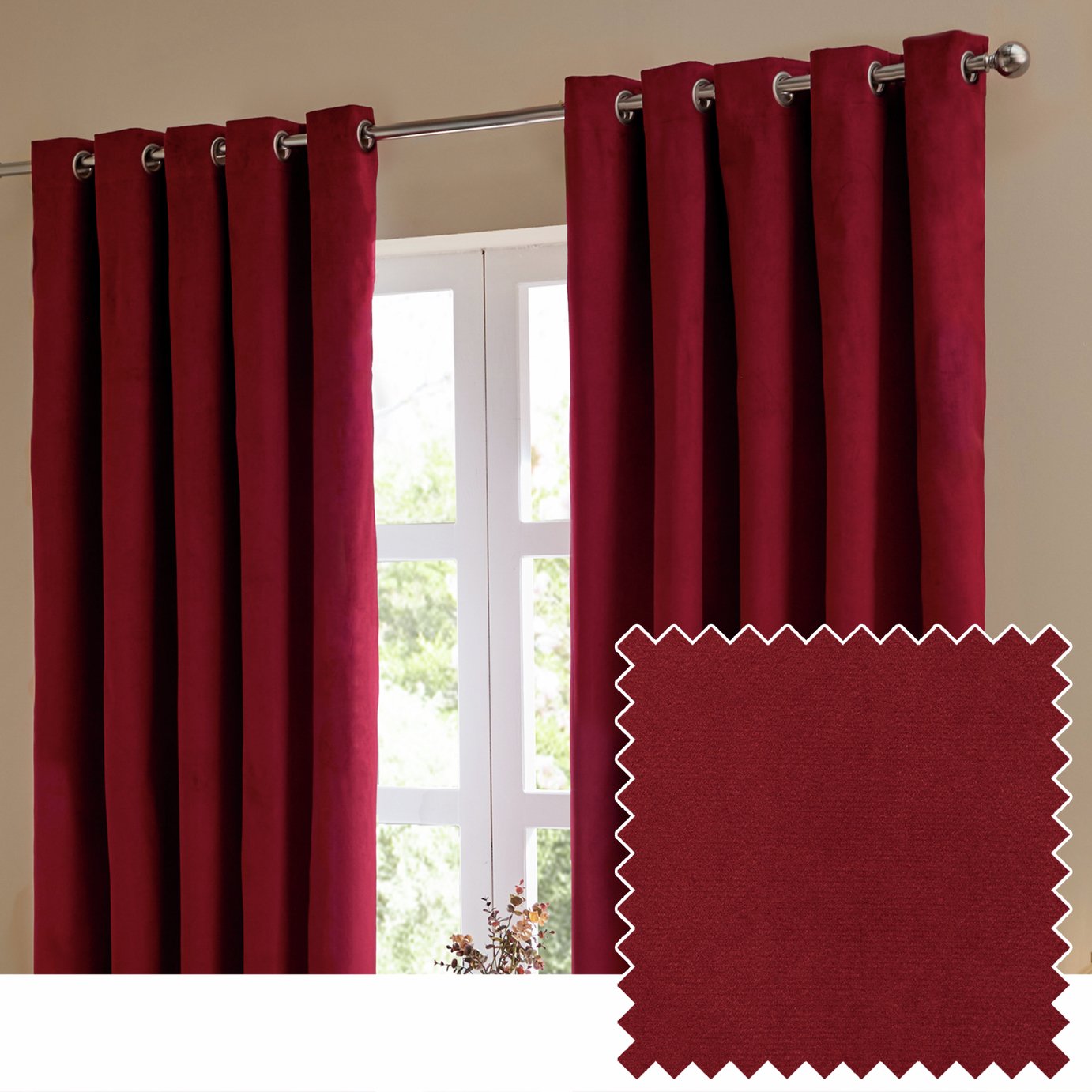 Furn Ultimate Velvet Blackout Eyelet Curtains - Burgundy