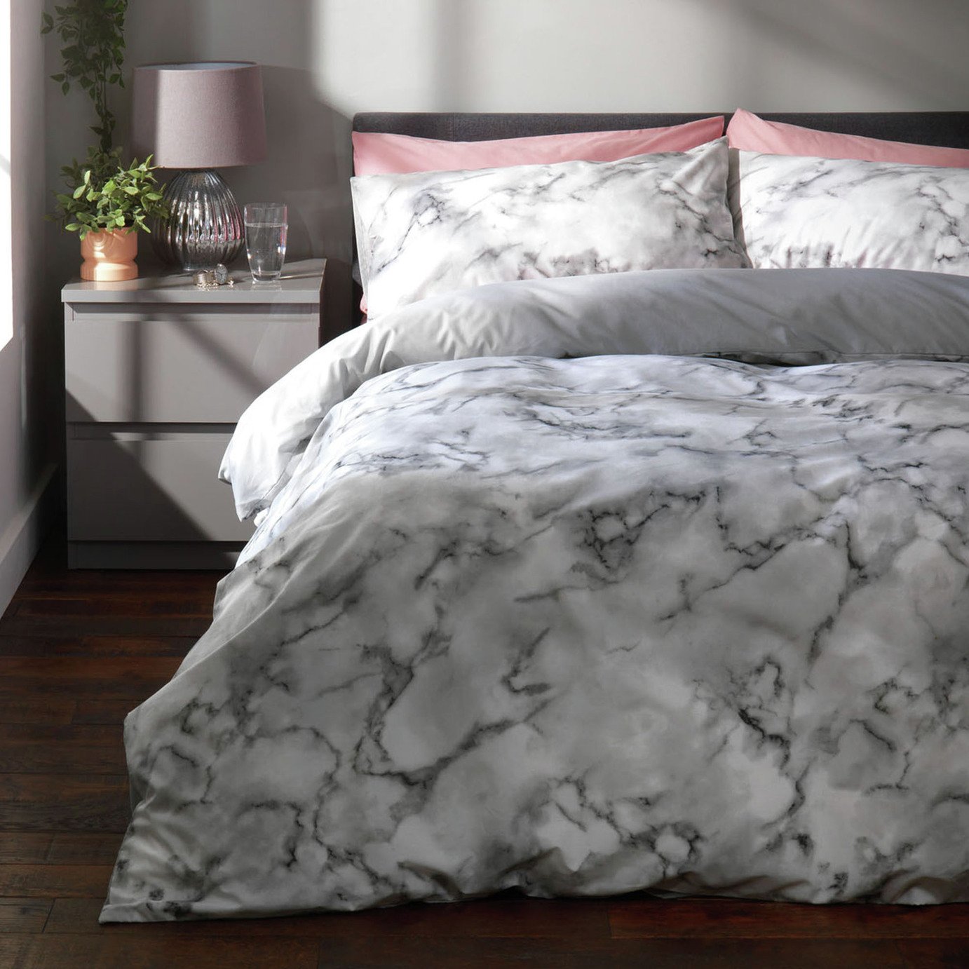 Habitat Marble White & Black Bedding Set - Double