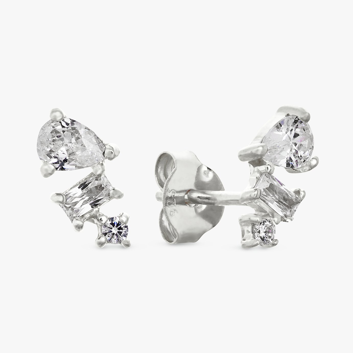 Revere Sterling Silver Pear Baguette Drop Stud Earrings