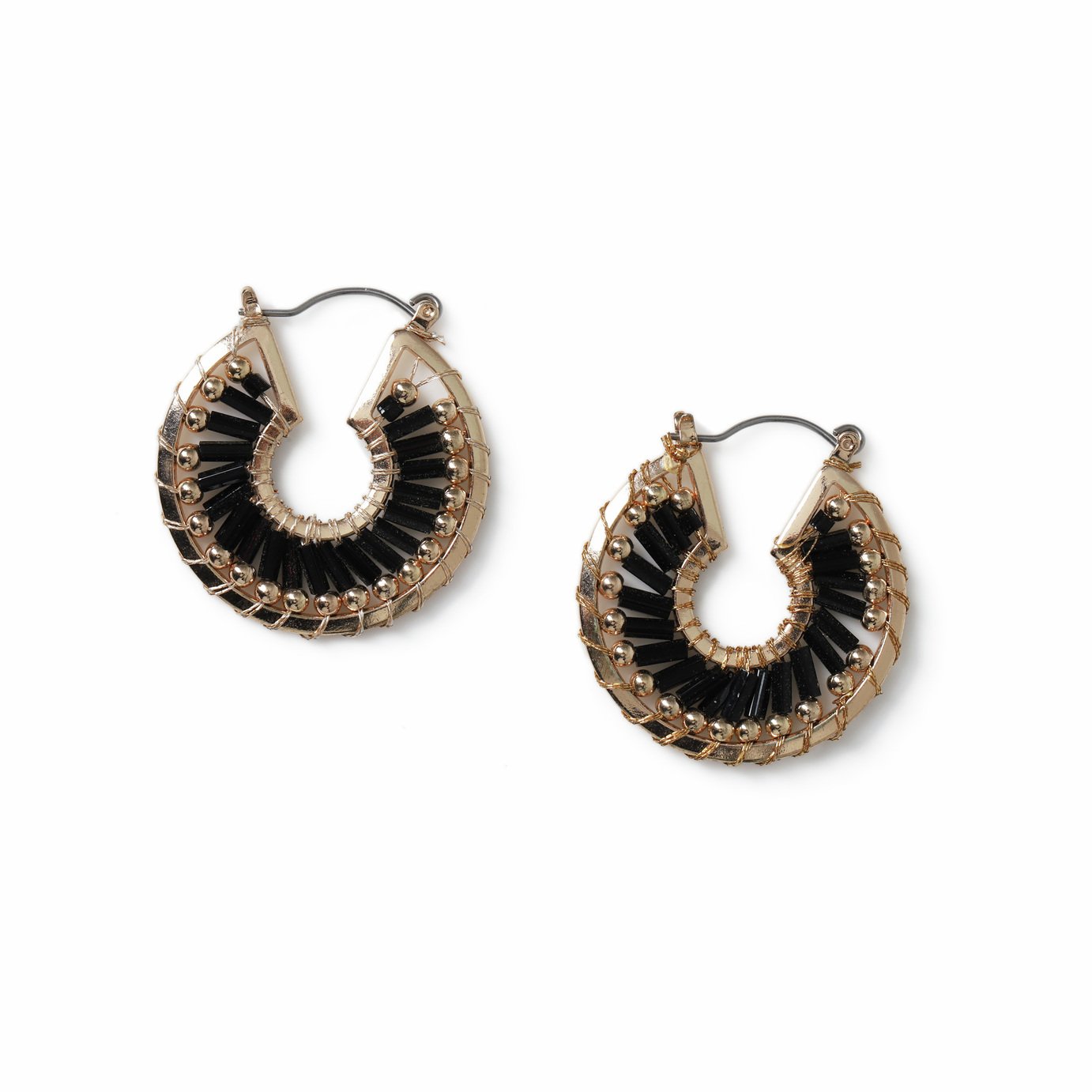 Freedom Black and Gold Beaded Hoop Earrings