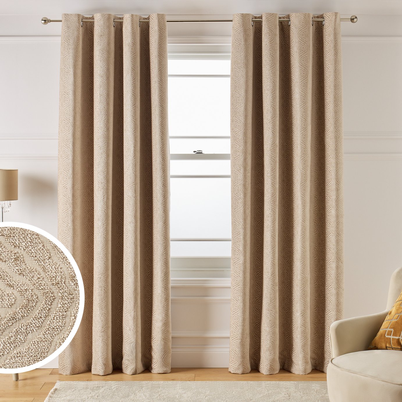 Argos Home Blackout Chenille Eyelet Curtains - Champagne