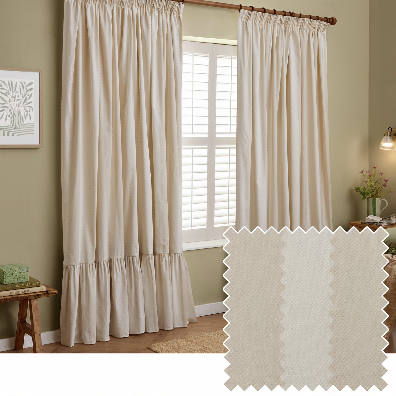 Wylder Birdie Stripe Pencil Pleat Curtains - Natural