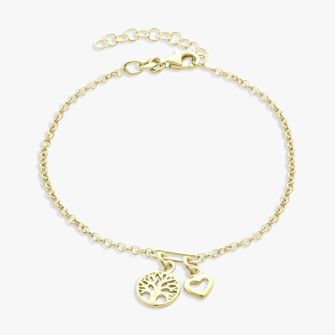 Revere 9ct Gold Plated Tree of Life and Heart Charm Bracelet