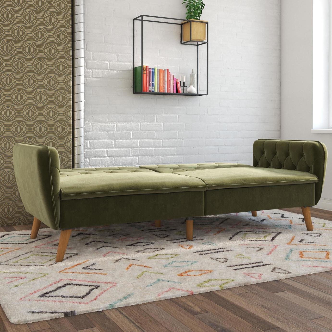 Novogratz Tallulah Velvet Futon Sofa Bed - Green