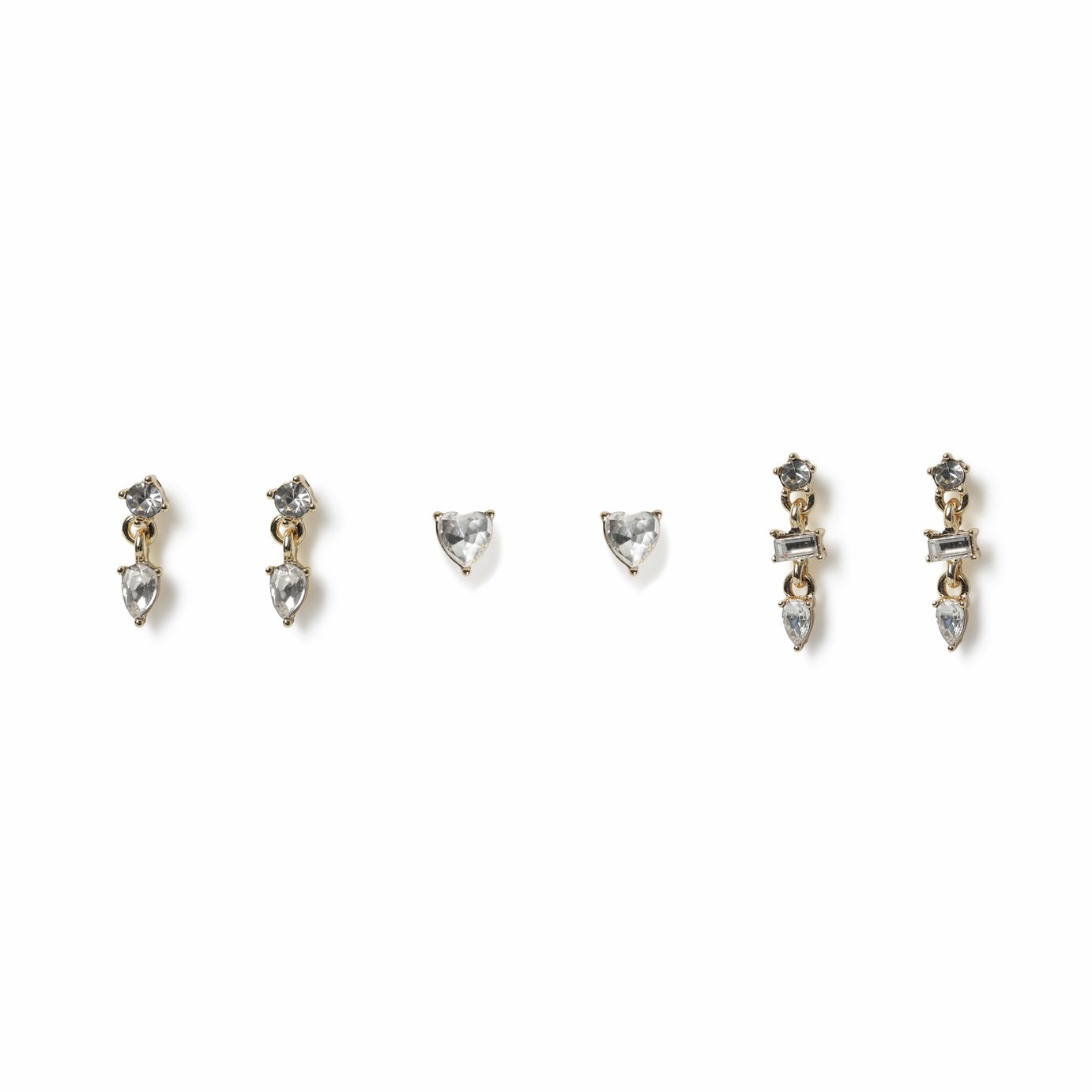 Freedom Yellow Gold Crystal Stud and Drop Earrings- Set of 3