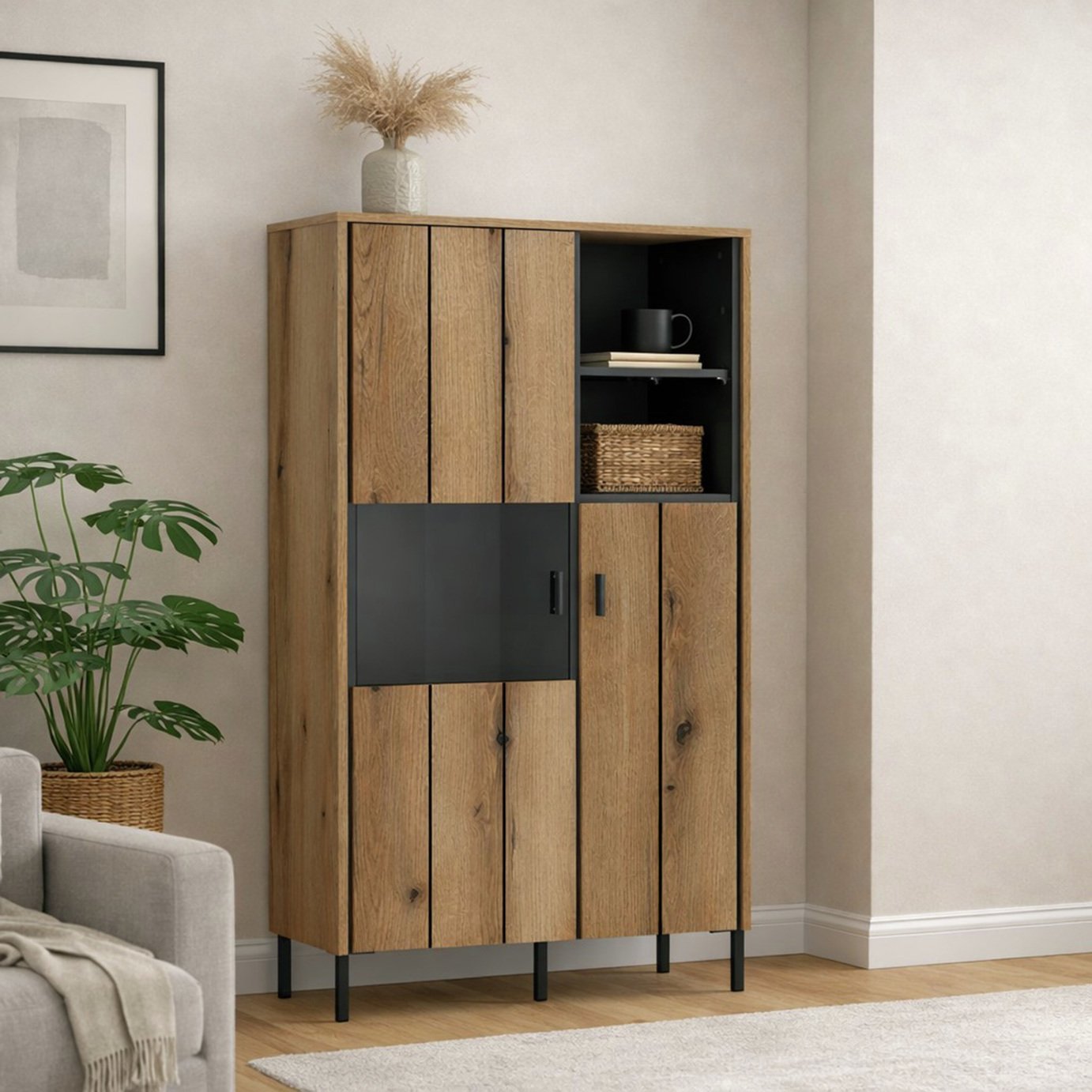 Furniture To Go Arundel 2 Door Display Unit - Natural & Grey