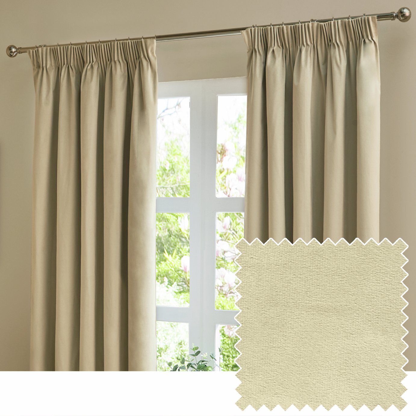 Furn Ultimate Velvet Blackout Pencil Pleat Curtains - Natural