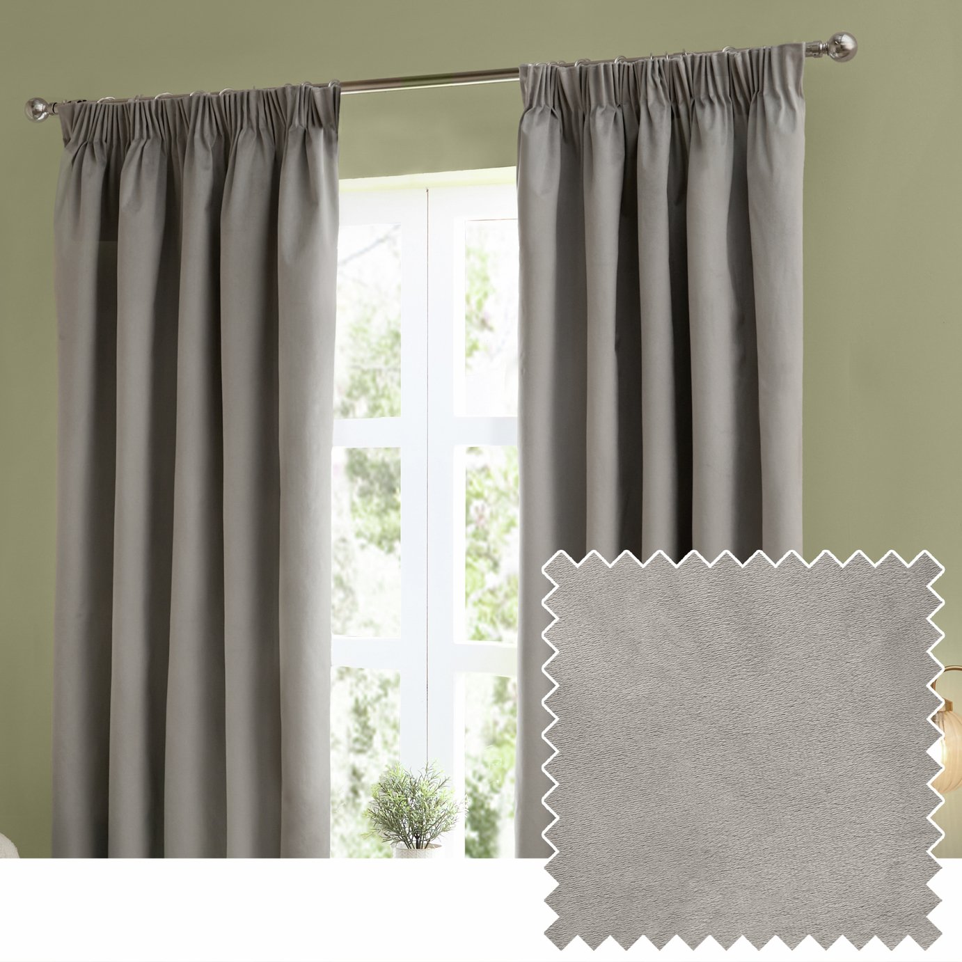 Furn Ultimate Velvet Blackout Pencil Pleat Curtains - Silver