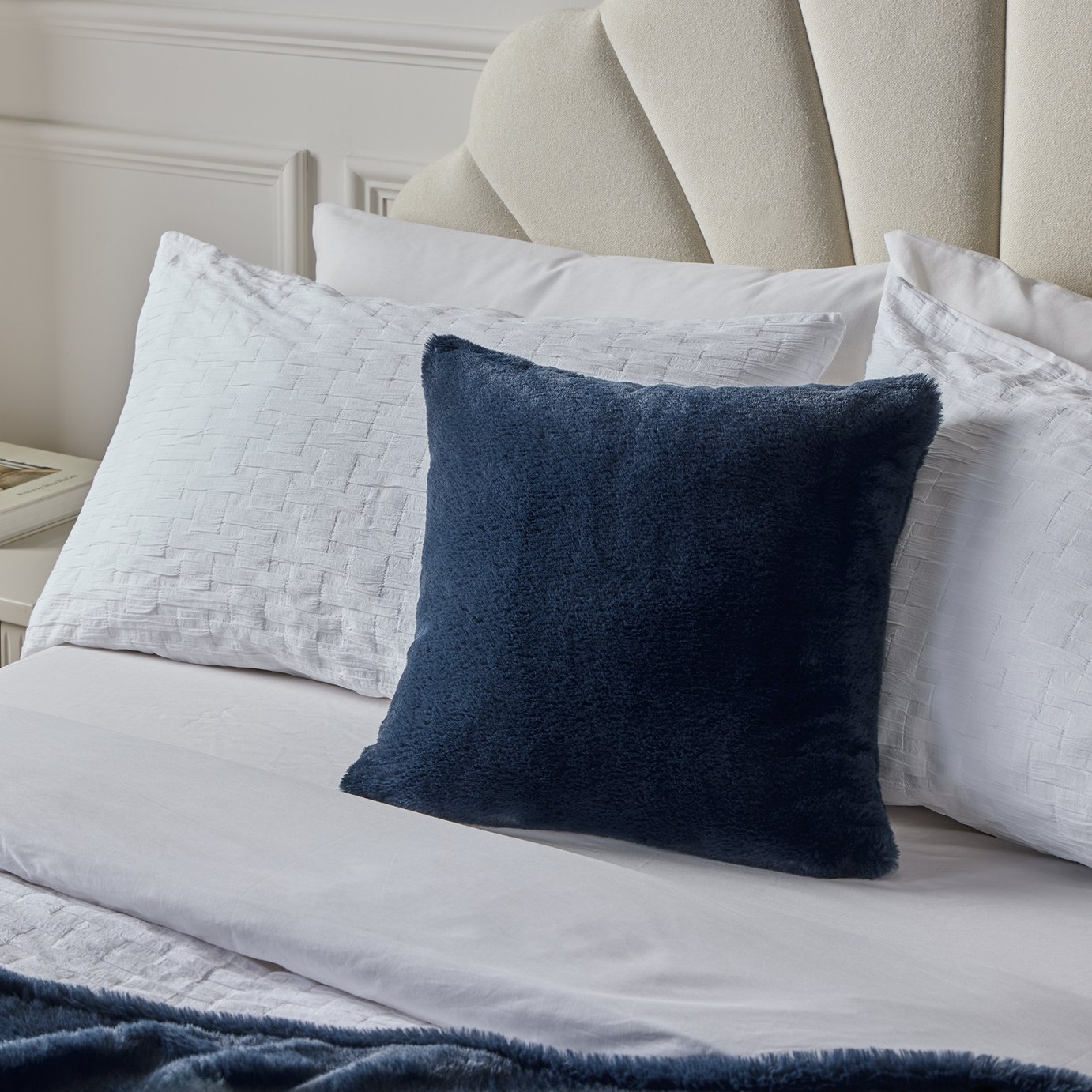 Argos Home Faux Fur Cushion Navy - 43x43cm