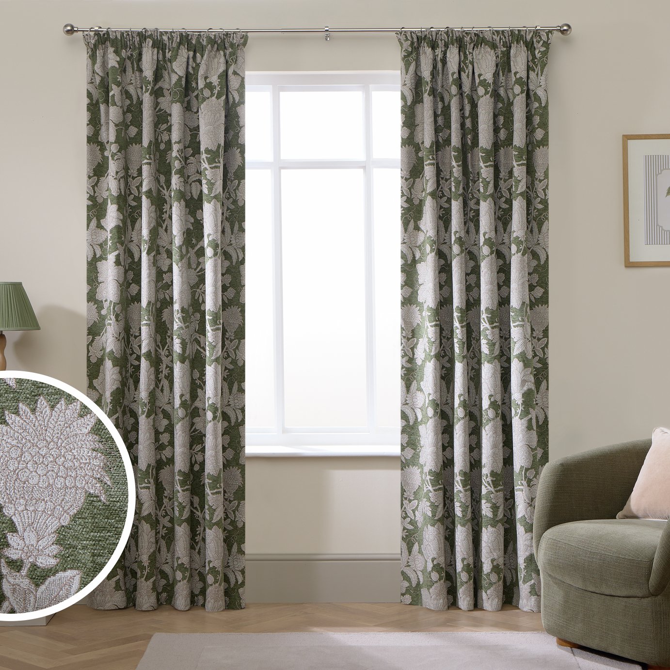Argos Home Traditional Floral Pencil Pleat Curtain