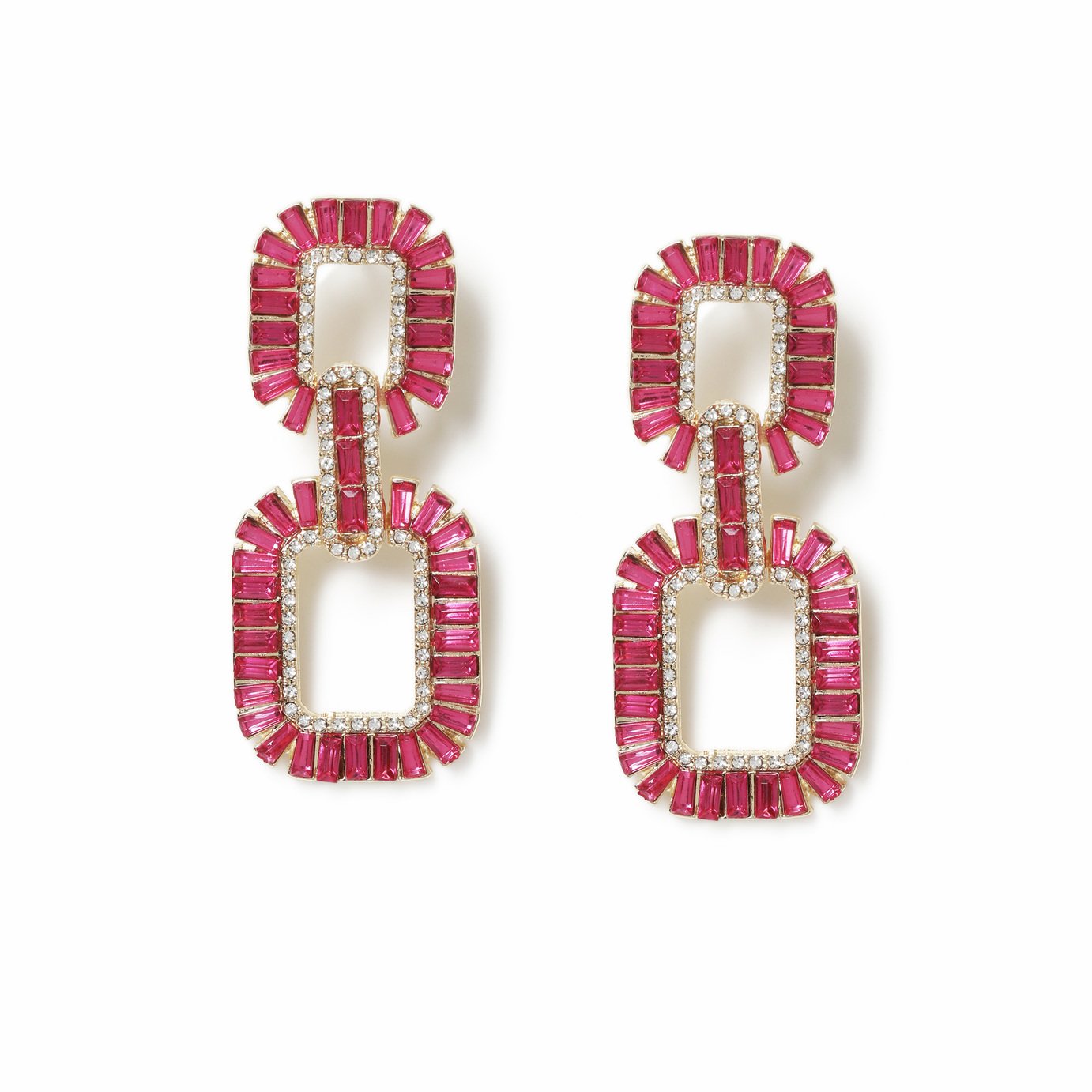 Freedom Pink Crystal Link Drop Earrings