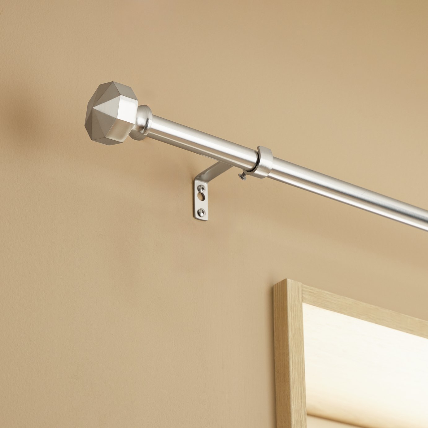 Argos Home Extendable Metal Octagon Satin Nickel Curtain Pole - 120 - 210cm