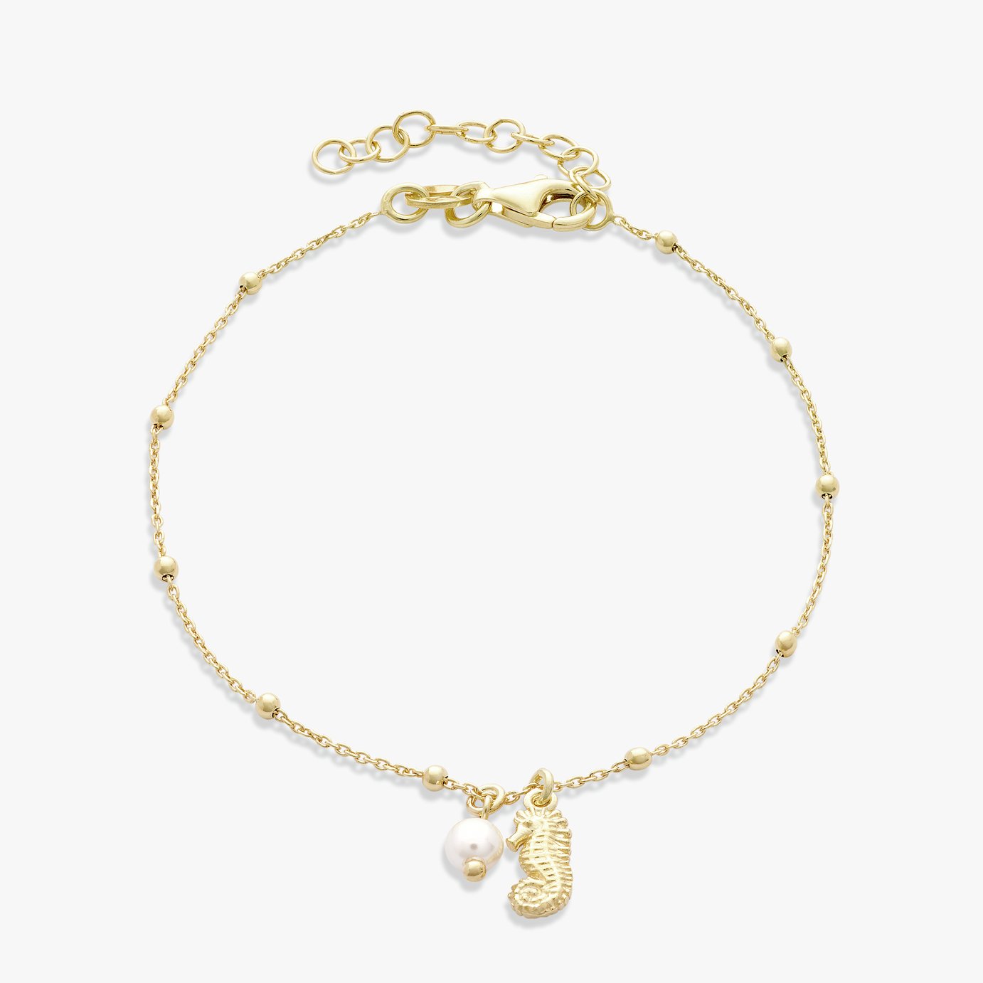 Revere 9ct Gold Plated Silver Pearl Seahorse Charm Bracelet