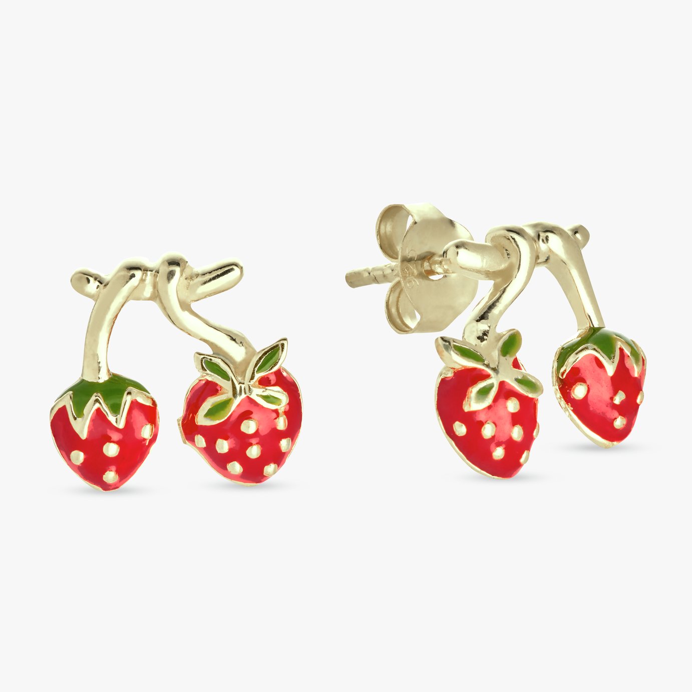 Revere Gold Plated Silver Enamel Strawberry Stud Earrings