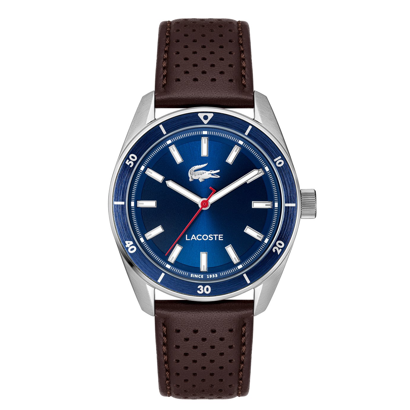 Lacoste Blue Dial Brown Leather Strap Watch
