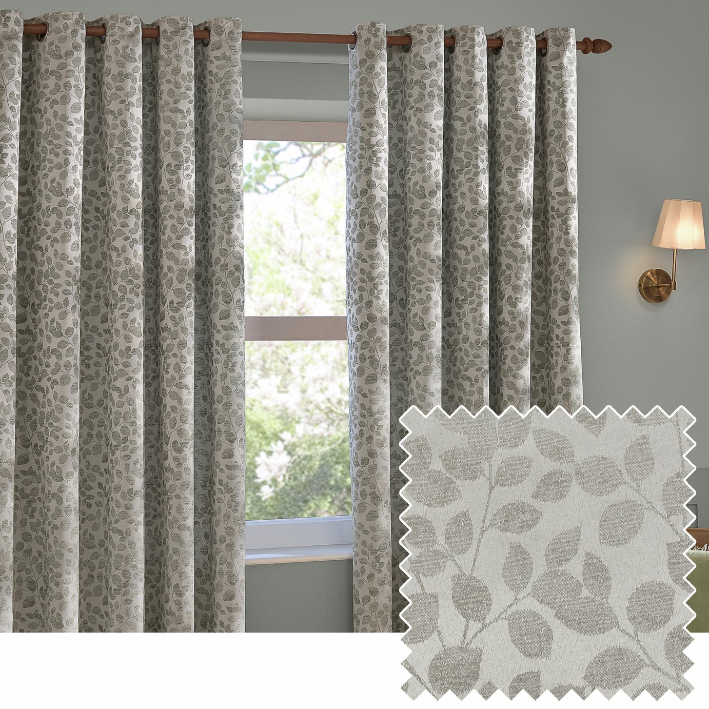 Wylder Grace Leaf Floral Eyelet Curtains - Grey