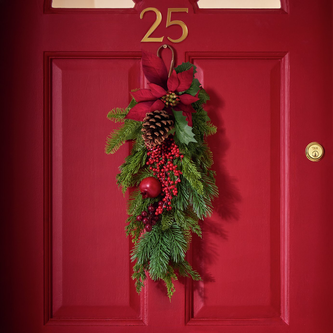 Argos Home Red Poinsettia Berry & Pinecone Christmas Swag