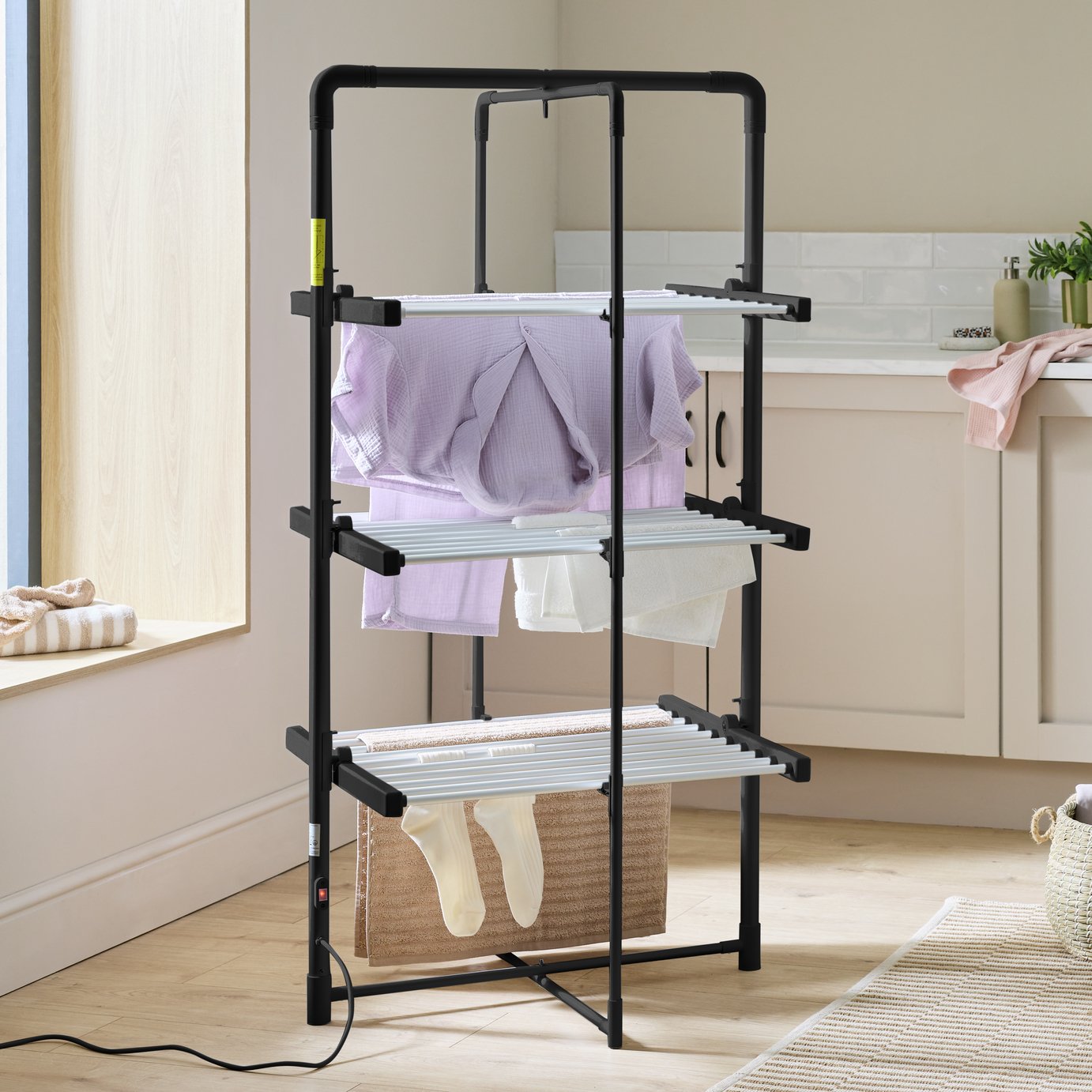 Argos Home 21m 3 Tier Heated Clothes Airer - Black