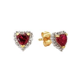 Revere 9ct Yellow Gold Ruby & Diamond Heart Stud Earrings