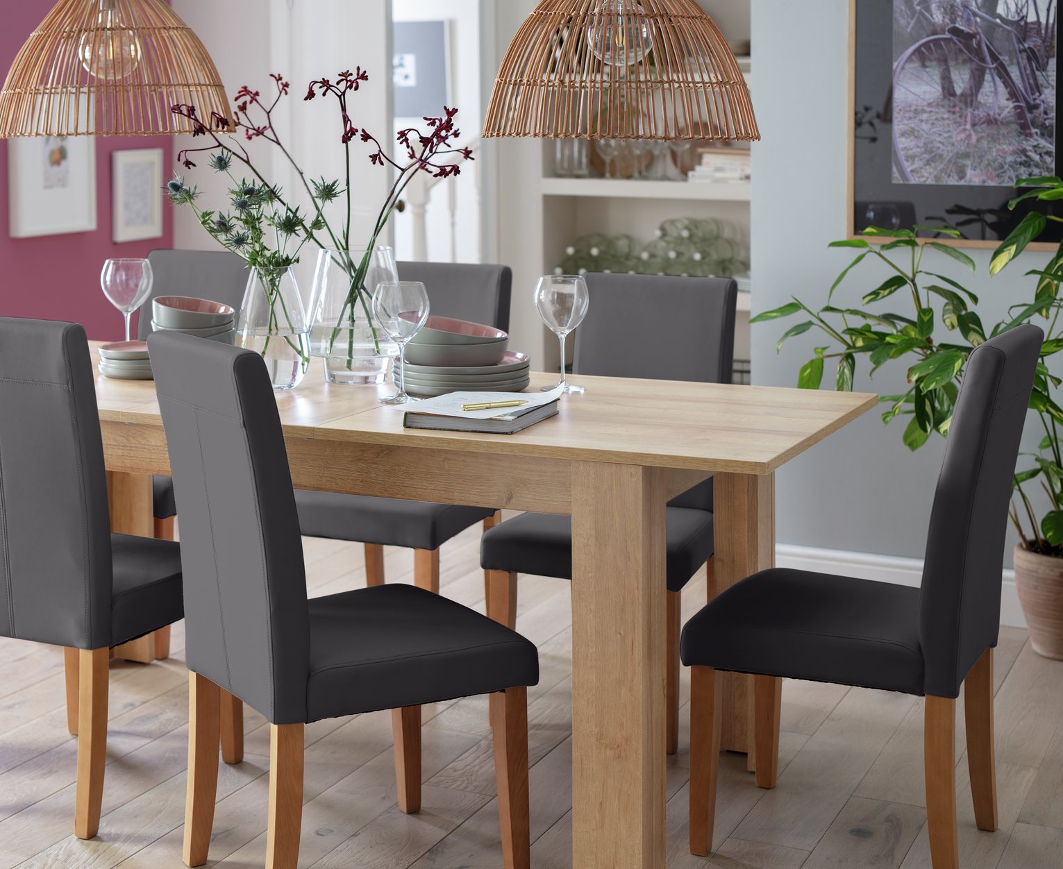 Argos Home Wood Effect Extending Dining Table & 6 Chairs