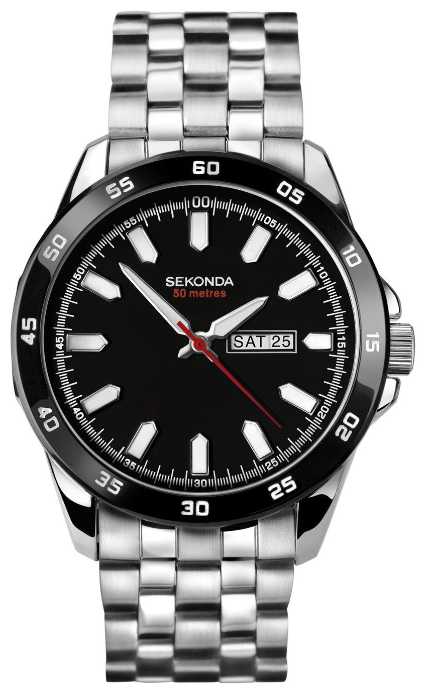 Sekonda Men's Stainless Steel Black Dial Bracelet Watch