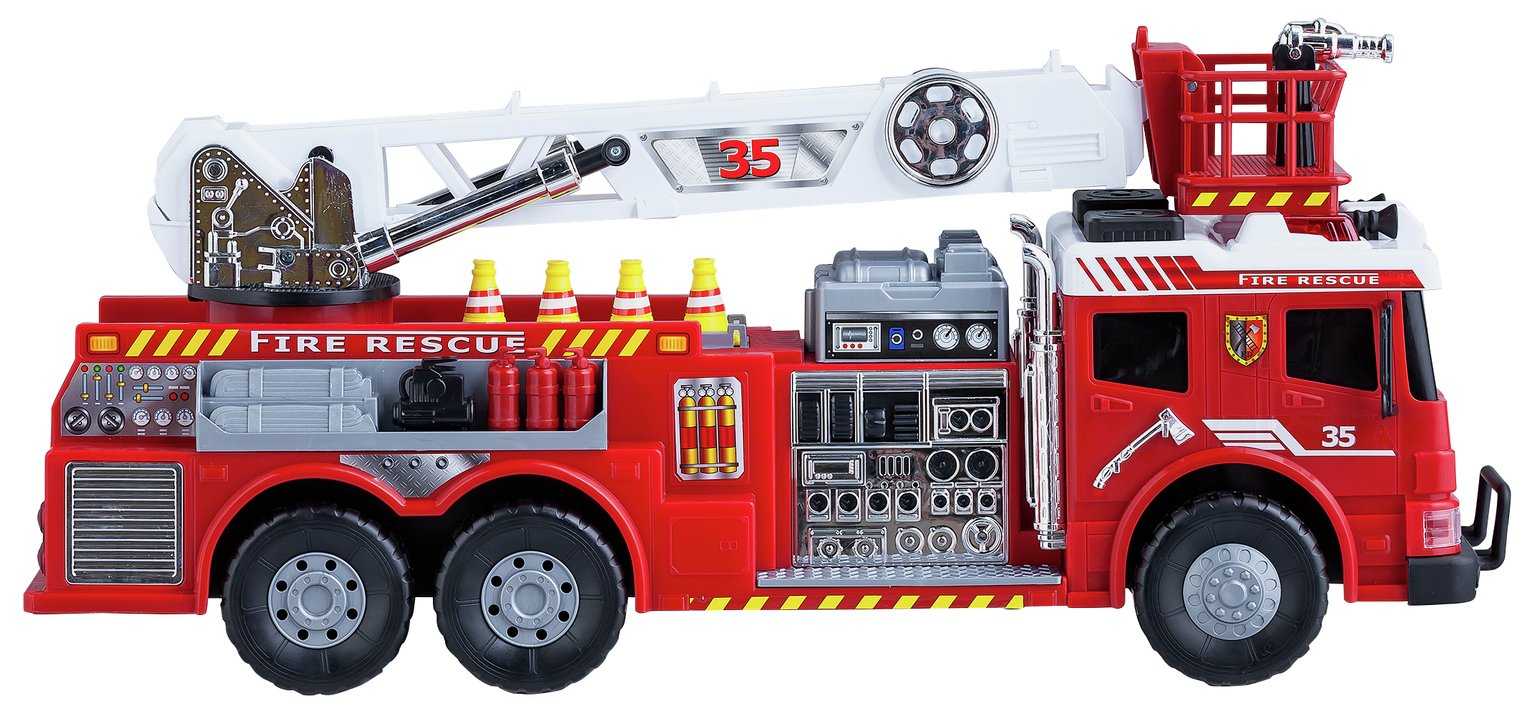 Original Toy Company Solid Hardwood Pop-Up Fire Truck Toy w/Peg Firemen 425528 
