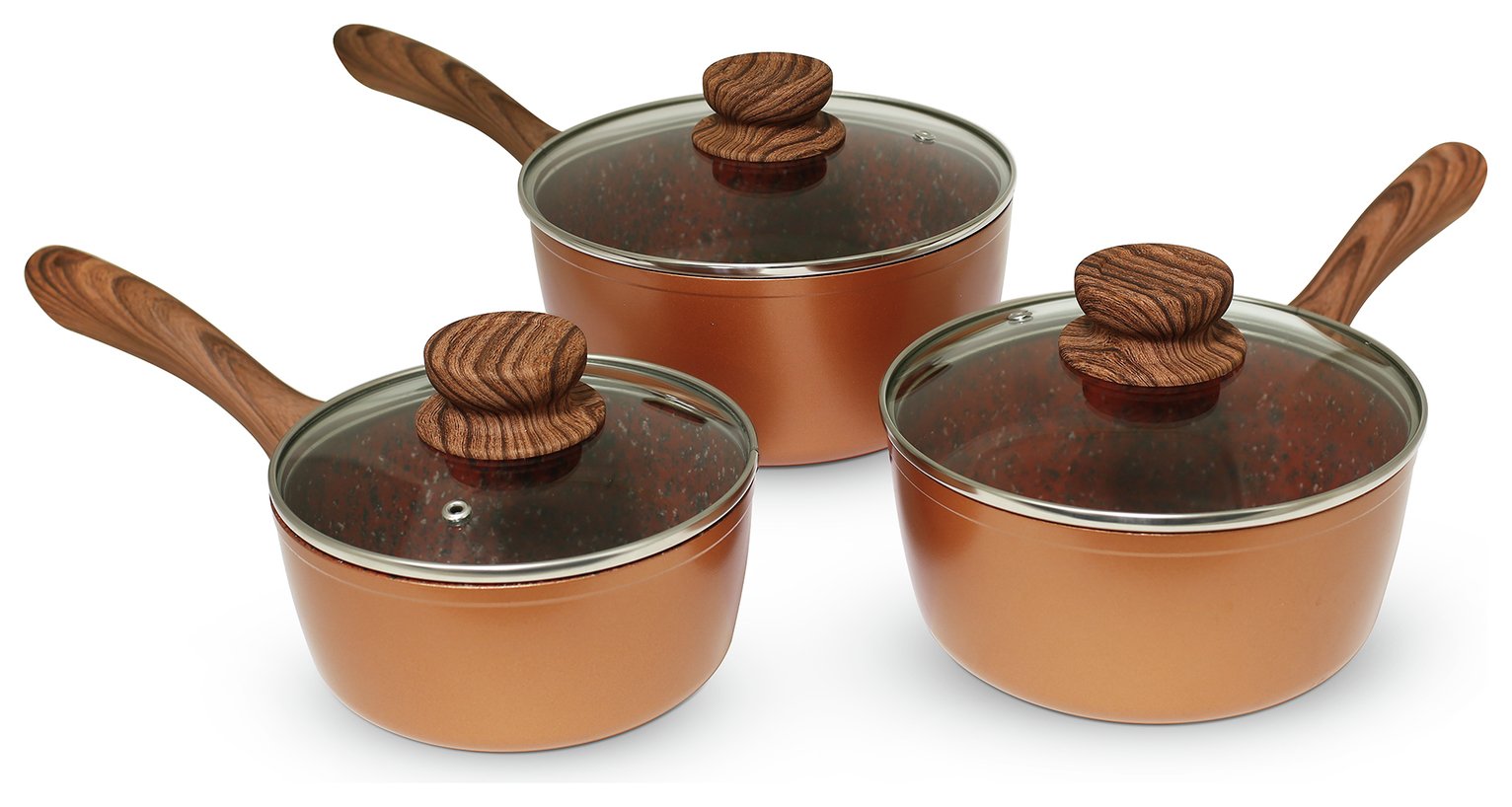 JML Copper Stone Pan 3 Piece Pan Set with Lids  - Brown