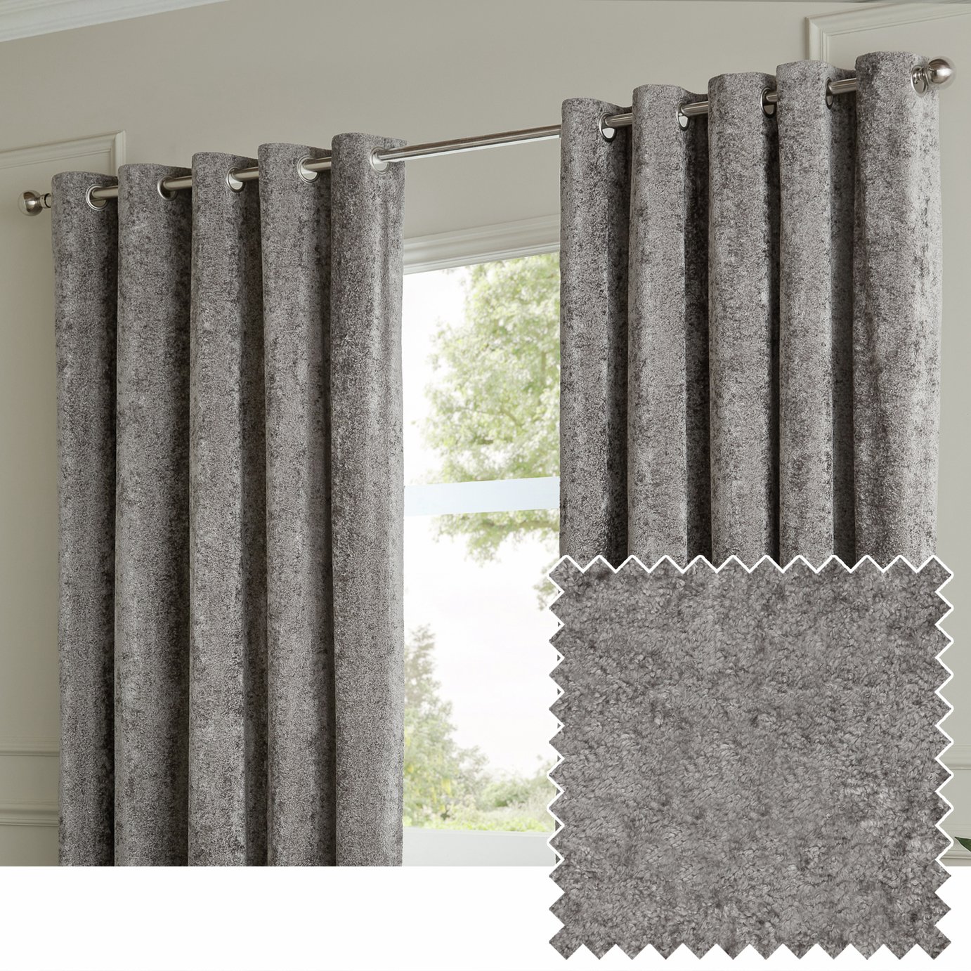Paoletti Lustre Velvet Eyelet Curtains - Pewter