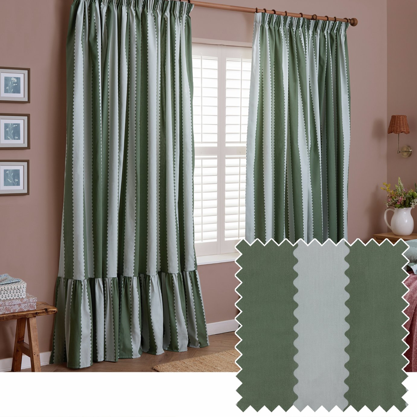 Wylder Birdie Stripe Pencil Pleat Curtains