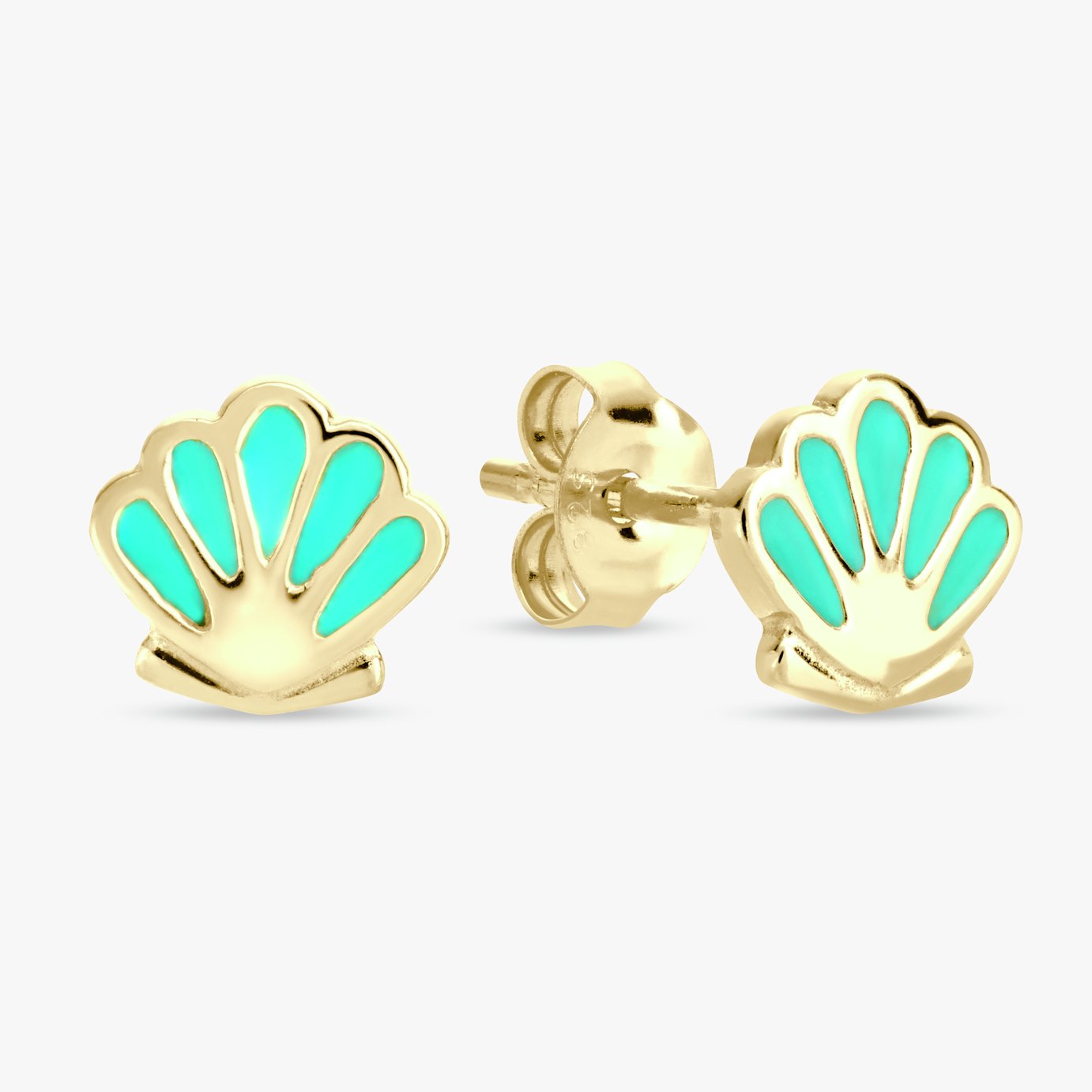Revere Gold Plated Silver Enamel Shell Stud Earrings