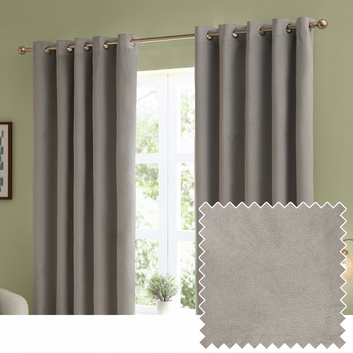 Furn Ultimate Velvet Blackout Eyelet Curtains - Silver