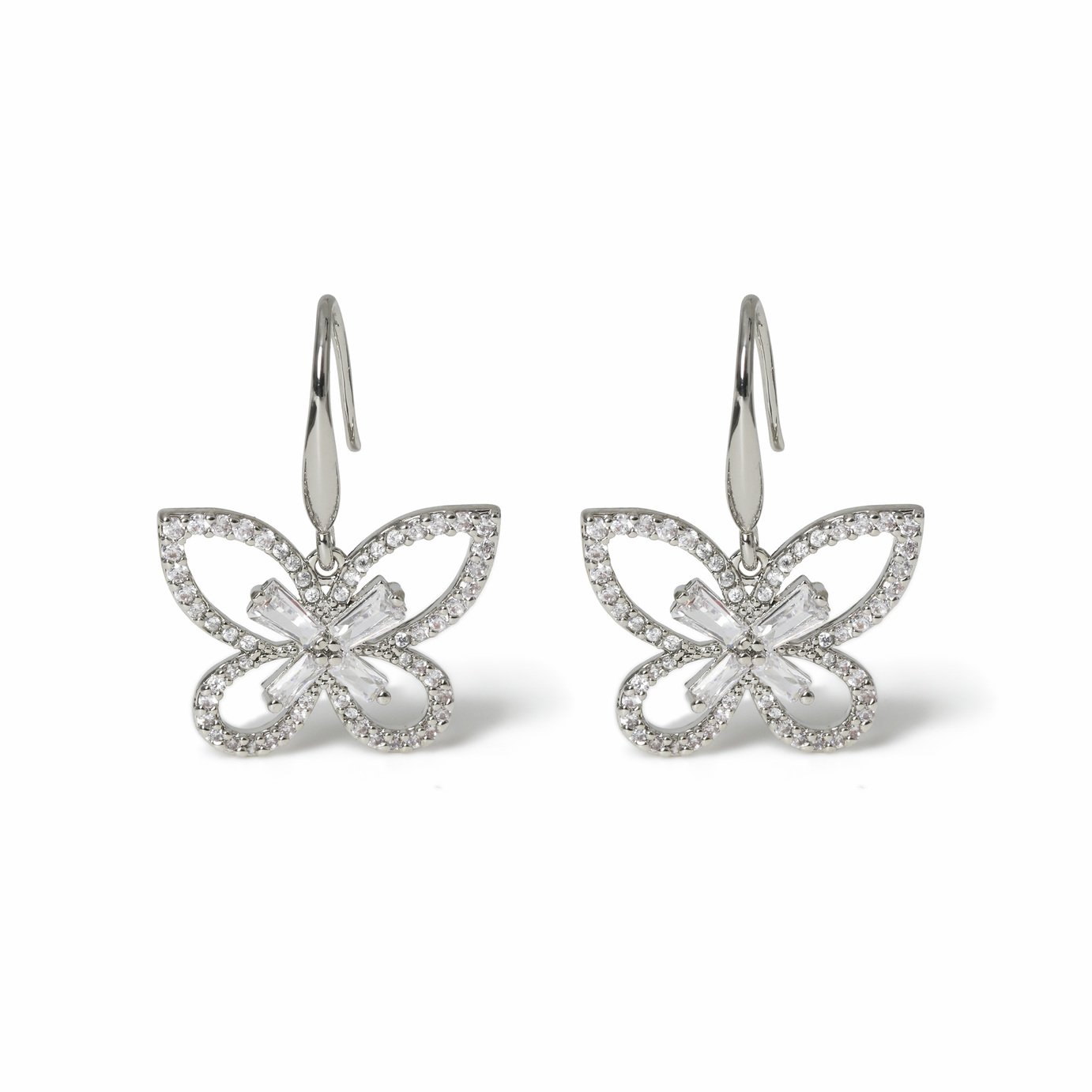 Freedom Silver Crystal Mini Butterfly Drop Earrings