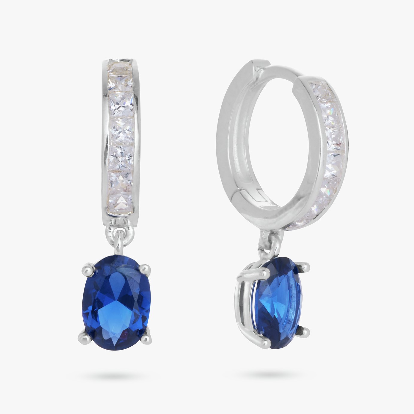 Revere Sterling Silver Blue Stone Huggies Drop Earrings