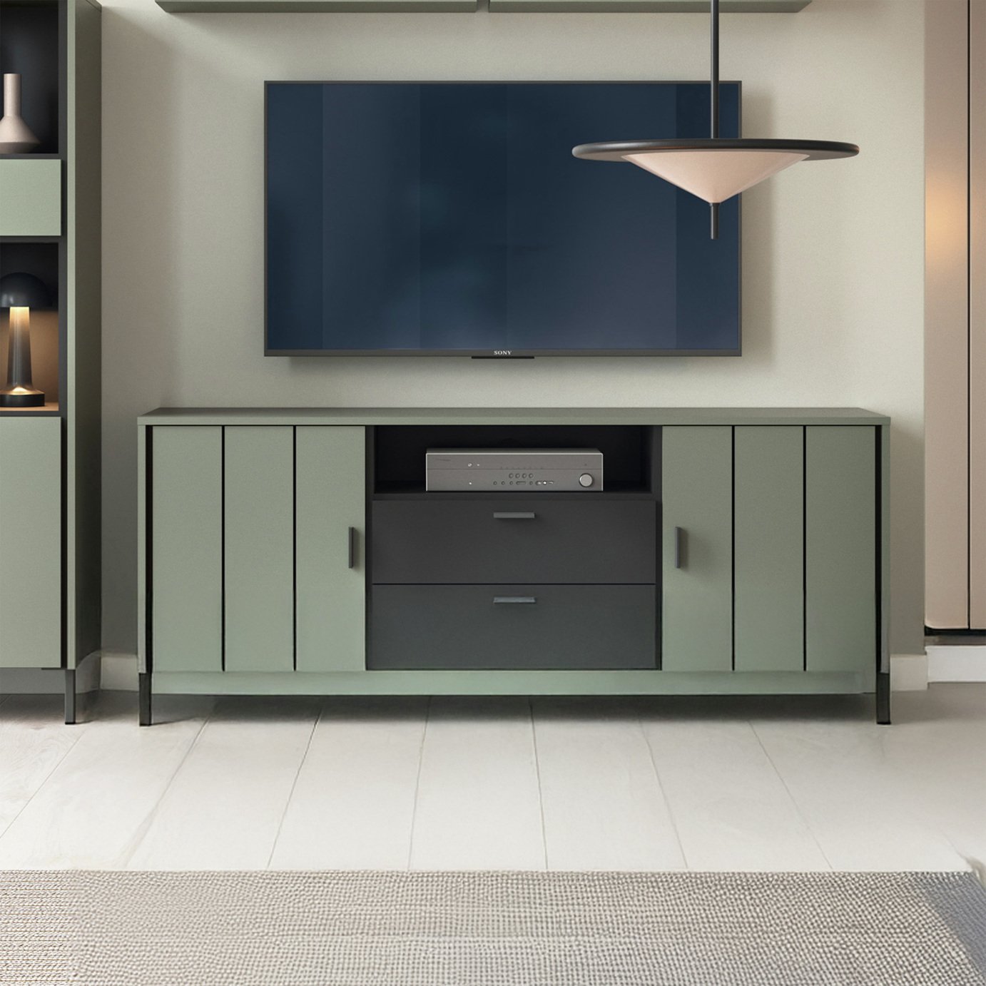 Furniture To Go Arundel 2 Door 2 Drawer TV Unit - Green