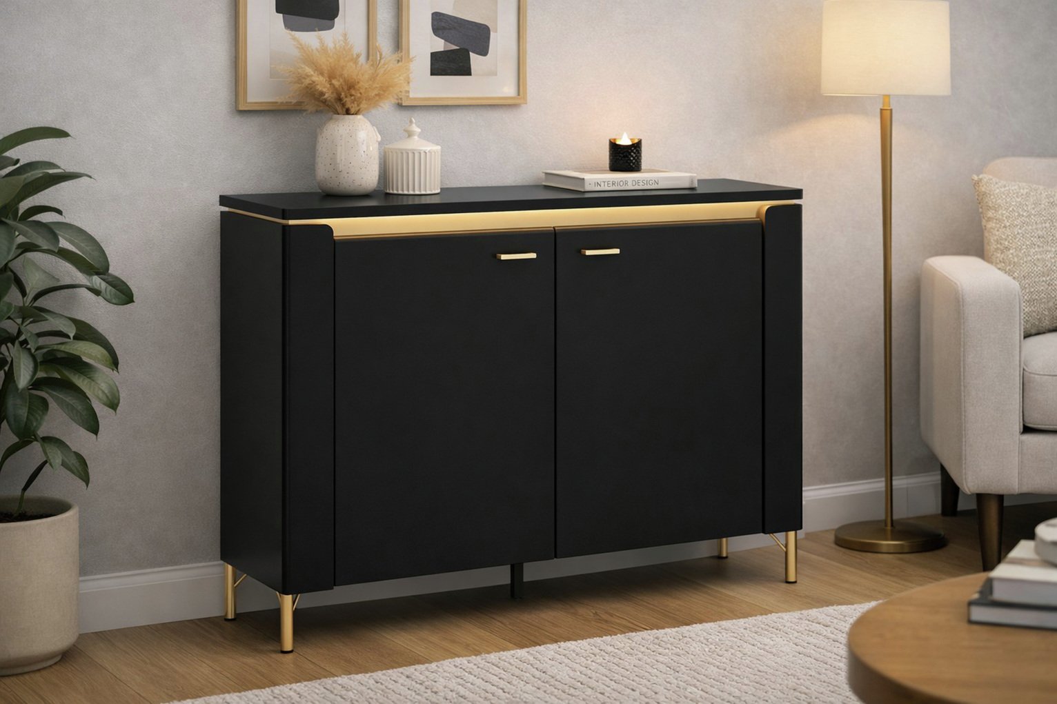 Furniture To Go Bohol 2 Door 4 Shelves Sideboard - Black