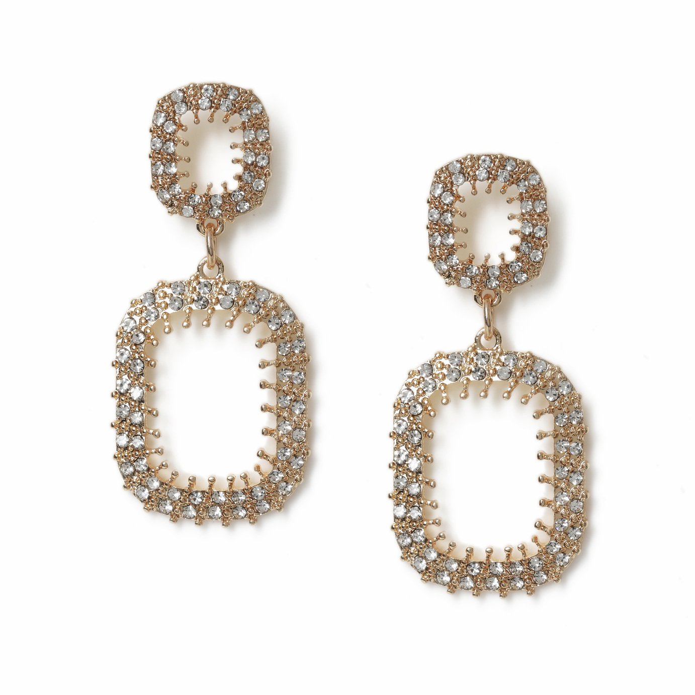 Freedom Gold Tone Crystal Double Link Drop Earrings