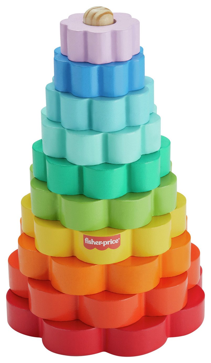 Fisher-Price Wooden Ring Stacker Fine Motor Toy 10 Pieces