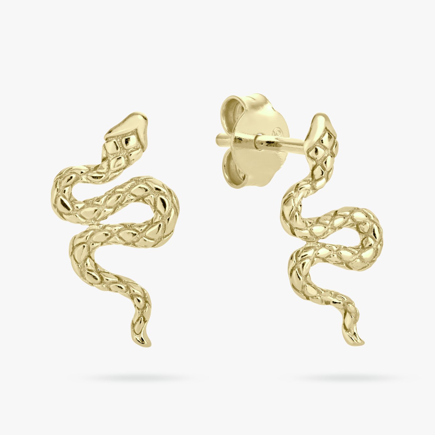 Revere 9ct Gold Plated Sterling Silver Snake Stud Earrings