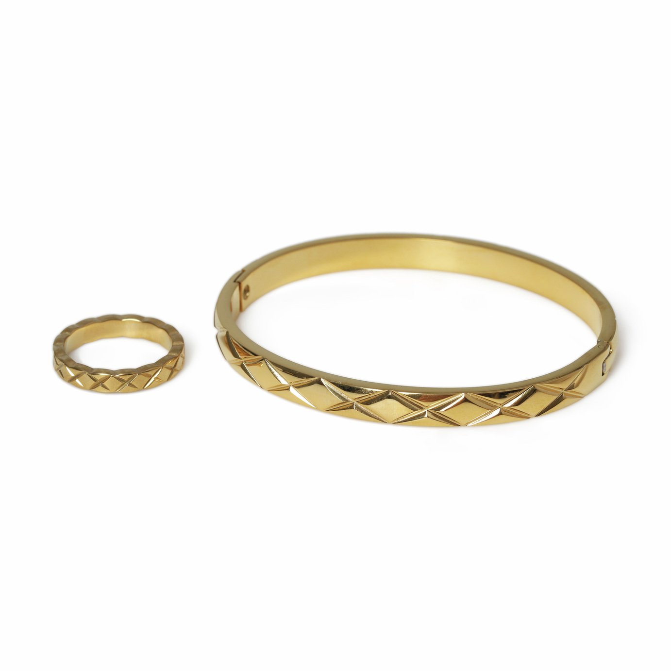 Liars & Lovers Stainless Steel Gold Etched Bangle & Ring Set